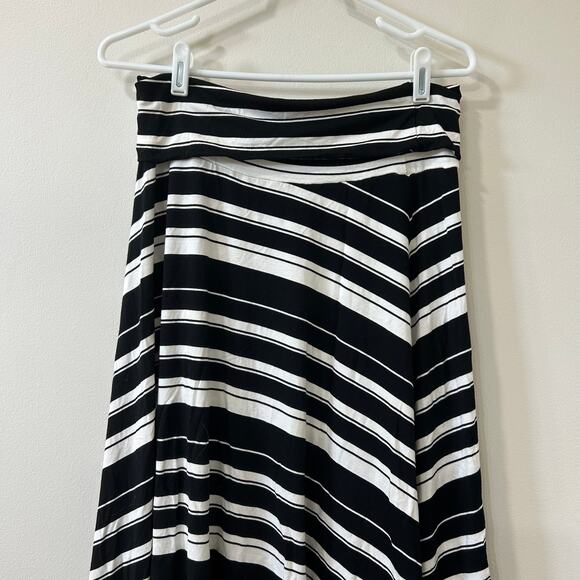 Gap Womens Sz Medium Petite Black & White Striped Foldover Jersey Maxi Skirt - Picture 2 of 5